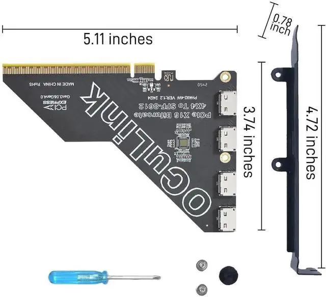 Alt view image 4 of 4 - Vszerda PCIe 4.0 x16 to OCuLink SFF-8612 Adapter Card, SFF-8611 Compatible External Expansion Card for eGPU Dock & NVMe U.2 SSD
