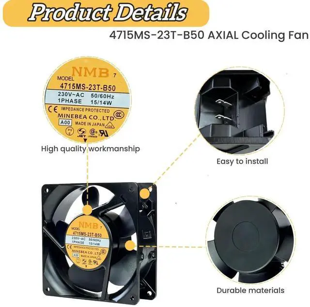 Alt view image 4 of 7 - Vszerda NMB 4715MS-23T-B50 12038 AC Axial Cooling Fan AC230V 15/14W 50/60Hz 120×120×38mm Industrial Cabinet Fan