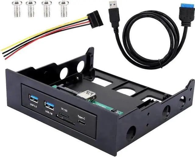 Alt view image 5 of 6 - Vszerda 3.5 Inch PC Front Panel Media Dashboard USB 3.0 Hub USB-C TF SD Card Reader Optical Drive Expansion Audio Panel