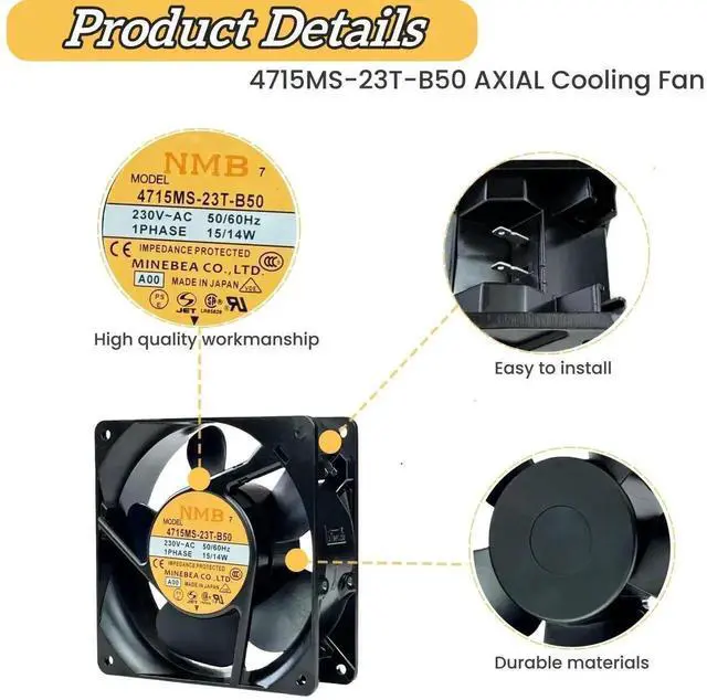 Alt view image 4 of 7 - Vszerda NMB 4715MS-23T-B50 Industrial Axial Fan, 120×120×38mm AC230V 15/14W Cabinet Cooling Fan