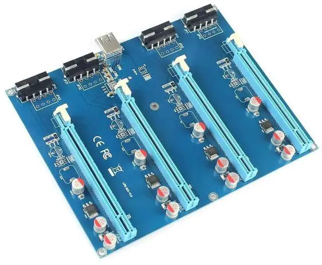 Alt view image 2 of 4 - Vszerda PCIe 1X to 4 PCIe 16X Expansion Riser Card, Multi-GPU Mining Adapter Card for BTC Mining Rig