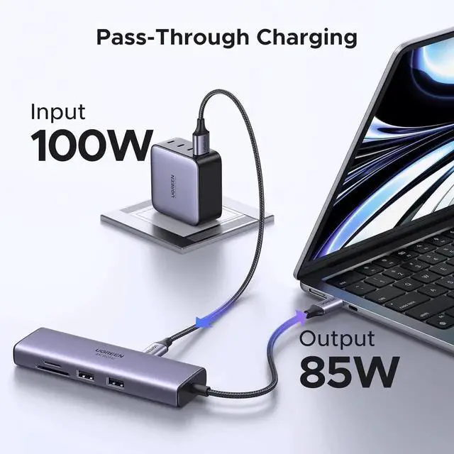 Alt view image 3 of 7 - Revodok 7 in 1 USB C Multiport Hub with Gigabit Ethernet, 4K@60Hz HDMI, 100W PD Pass-Through Charging, USB-A Data Ports & SD/TF Card Reader, Compatible with MacBook M1/M2/M3, iPad, iPhone 15 Pr