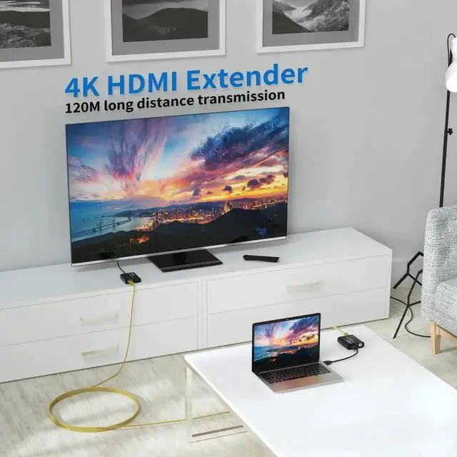 Alt view image 6 of 7 - Vszerda 4K@60Hz HDMI Extender Over Cat5e/Cat6 Up to 120M/395FT, TX+RX with Loop Out & Separate Audio Out, HDCP1.2 EDID Copy