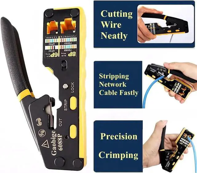 Alt view image 2 of 7 - Vszerda Pass Through RJ45 Crimp Tool Kit for Cat5/Cat5e/Cat6/Cat6A Ethernet Cables, Includes Crimper, 110 Punch Down Tool, Cable Tester & 30PCS Cat6 Pass Through Connectors