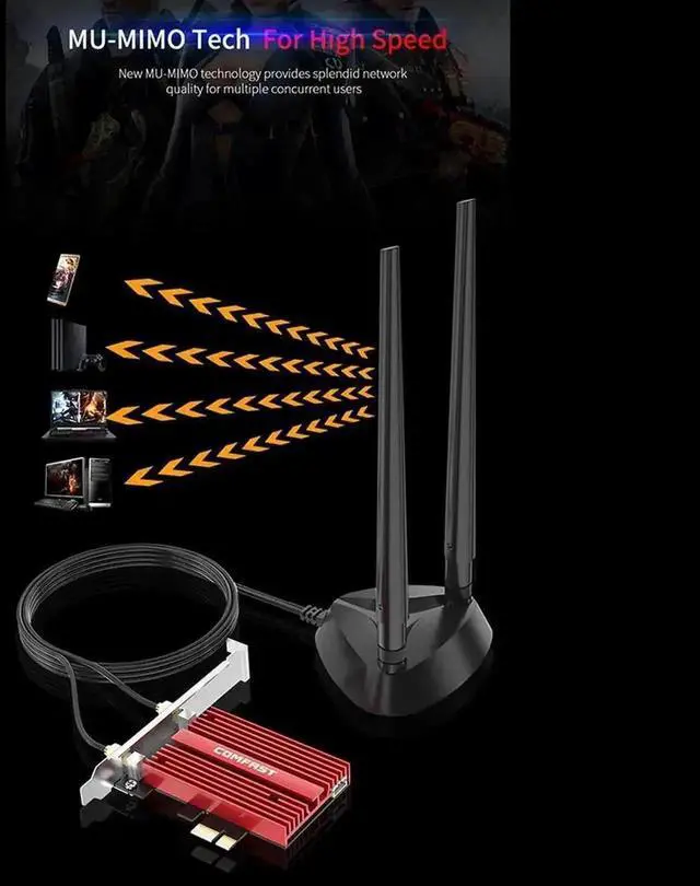 Alt view image 2 of 7 - Vszerda AX200NGW PCIe x1 WiFi 6 Network Card, 3000Mbps Dual Band 2.4G/5G 802.11ax/ac Wireless Adapter with Bluetooth 5.0 for Windows 10 Desktop PC
