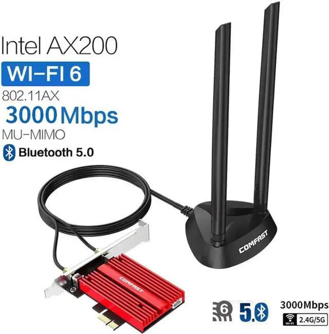 Main image of Vszerda AX200NGW PCIe x1 WiFi 6 Network Card, 3000Mbps Dual Band 2.4G/5G 802.11ax/ac Wireless Adapter with Bluetooth 5.0 for Windows 10 Desktop PC