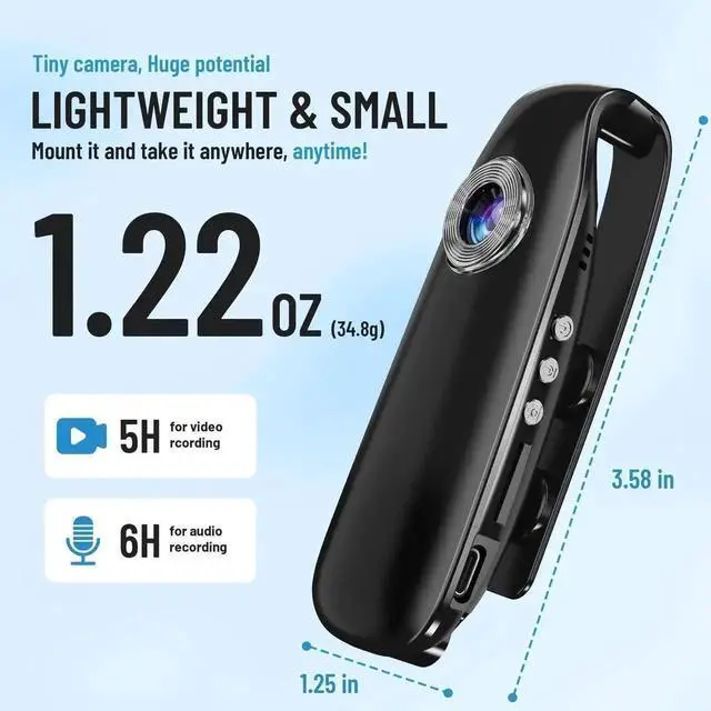 Alt view image 3 of 6 - 1080P Mini Wearable Body Camera Built-in 64GB Storage, Motion Detection POV Pocket Video Recorder with Magnetic Clip, Audio & Video Recording Portable DV for Cycling Travel Walking Pet Recording