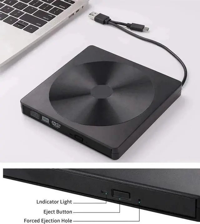 Alt view image 3 of 7 - Vszerda Black USB 3.0 Type-C Slim Portable External CD DVD +/-RW Burner Drive Optical Disc Player Compatible with Mac Laptop Desktop Windows XP Vista 7 8 10 Linux