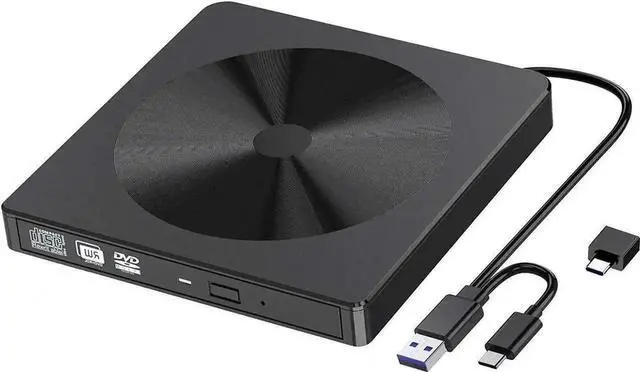 Main image of Vszerda Black USB 3.0 Type-C Slim Portable External CD DVD +/-RW Burner Drive Optical Disc Player Compatible with Mac Laptop Desktop Windows XP Vista 7 8 10 Linux