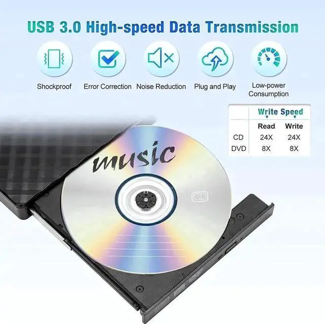 Alt view image 4 of 7 - Vszerda Ultra Slim USB 3.0 Portable External CD DVD RW Burner Reader Writer Compatible with Laptop Desktop PC Windows Mac OS
