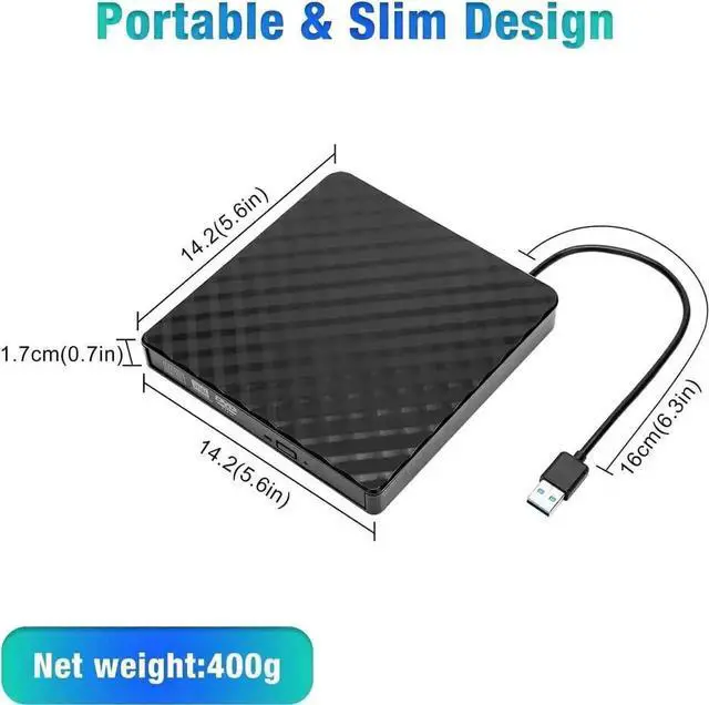 Alt view image 5 of 7 - Vszerda Ultra Slim USB 3.0 Portable External CD DVD RW Burner Reader Writer Compatible with Laptop Desktop PC Windows Mac OS