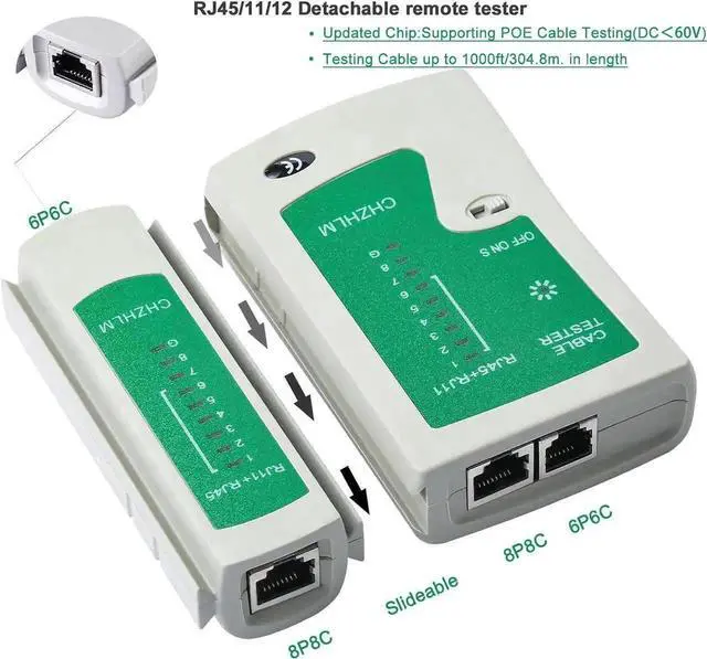 Alt view image 4 of 6 - Vszerda All-in-One Pass Through RJ45 Crimp Tool Kit, Network Crimper Stripper Cutter for 8P RJ45 Cat5/Cat5e/Cat6/Cat6a & 6P RJ11/RJ12 Telephone Plugs, Comes with Cable Tester, 50PCS RJ45 Connectors