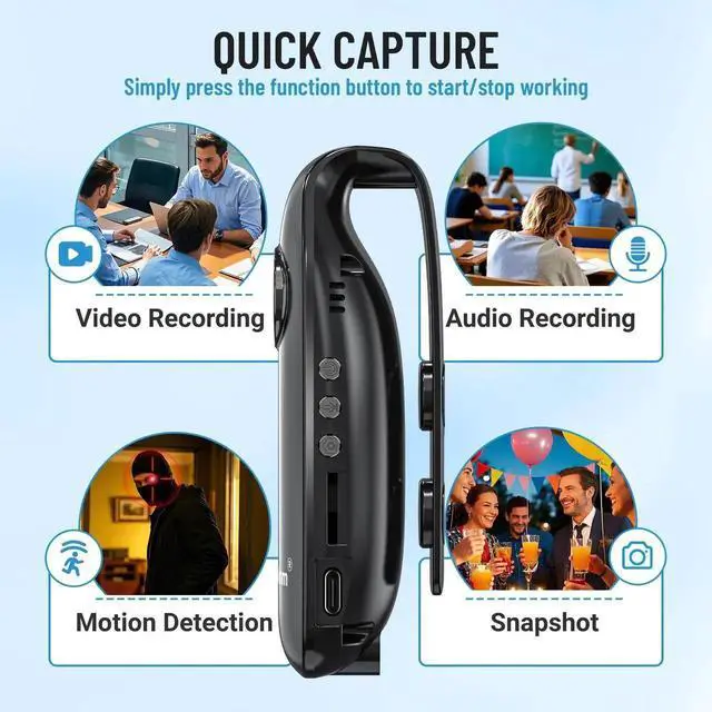 Alt view image 5 of 6 - Vszerda 1080P Mini Wearable POV Body Camera with 64GB Storage, Audio Video Recording & Motion Detection Magnetic Portable DV for Cycling, Pet Walking, Travel
