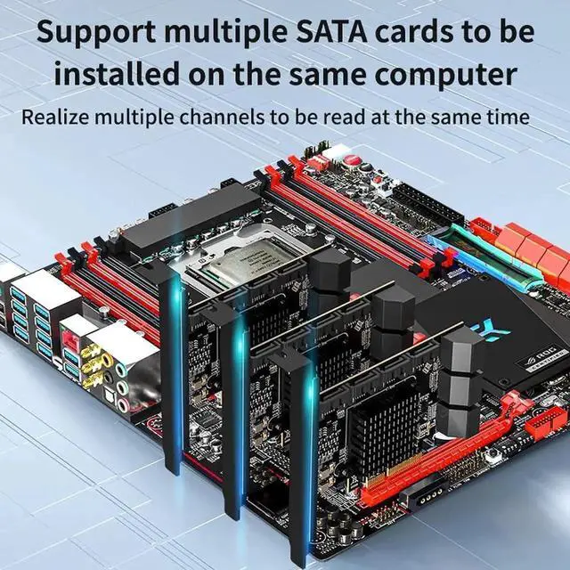 Alt view image 2 of 7 - Vszerda 10 Port PCIe X4 SATA 3.0 Expansion Controller Card, 6Gbps Storage Adapter with 10 SATA Cables & 2 SATA Power Splitter Cables, Standard Bracket Included