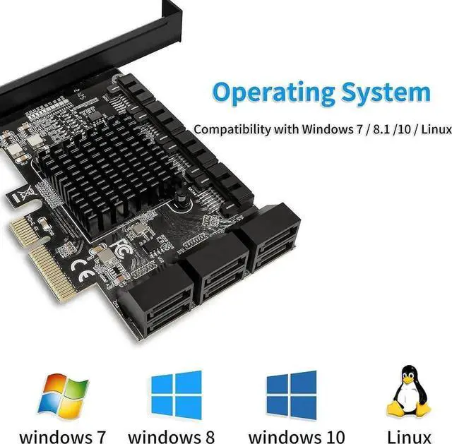 Alt view image 3 of 7 - Vszerda 10 Port PCIe X4 SATA 3.0 Expansion Controller Card, 6Gbps Storage Adapter with 10 SATA Cables & 2 SATA Power Splitter Cables, Standard Bracket Included