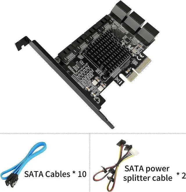 Alt view image 5 of 7 - Vszerda 10 Port PCIe X4 SATA 3.0 Expansion Controller Card, 6Gbps Storage Adapter with 10 SATA Cables & 2 SATA Power Splitter Cables, Standard Bracket Included