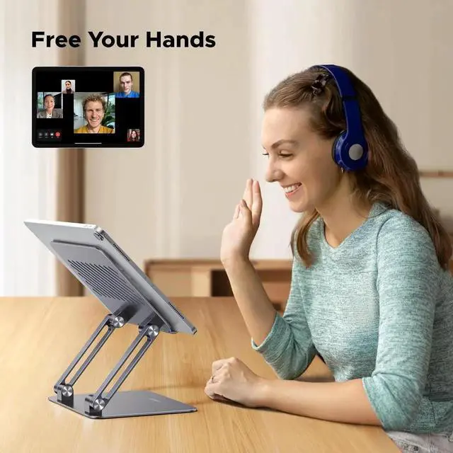 Alt view image 3 of 7 - Vszerda UGREEN Aluminum Dual Rod Tablet Desk Stand Adjustable Multi-Angle Holder Grey Compatible with iPad Pro Air Mini All Models Phones E-Readers