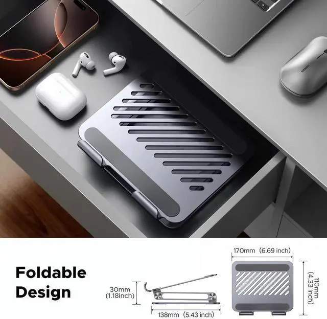Alt view image 2 of 7 - Vszerda UGREEN Aluminum Dual Rod Tablet Desk Stand Adjustable Multi-Angle Holder Grey Compatible with iPad Pro Air Mini All Models Phones E-Readers