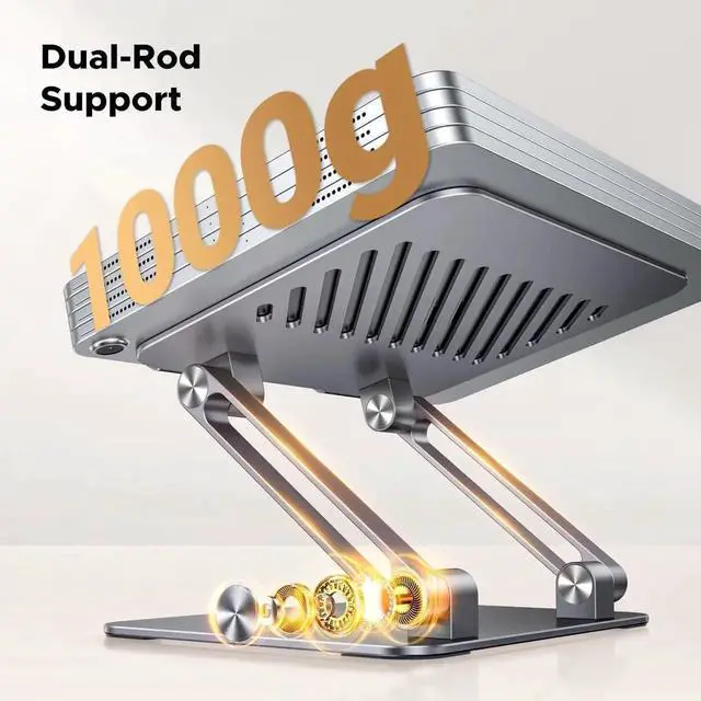 Alt view image 4 of 7 - Vszerda UGREEN Aluminum Dual Rod Tablet Desk Stand Adjustable Multi-Angle Holder Grey Compatible with iPad Pro Air Mini All Models Phones E-Readers
