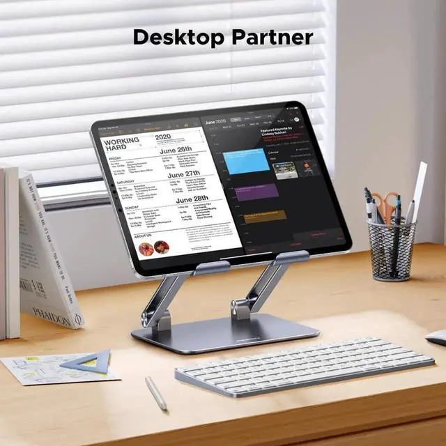 Alt view image 7 of 7 - Vszerda UGREEN Aluminum Dual Rod Tablet Desk Stand Adjustable Multi-Angle Holder Grey Compatible with iPad Pro Air Mini All Models Phones E-Readers