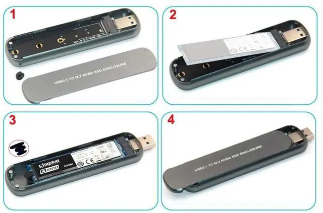 Alt view image 4 of 6 - Vszerda Grey M.2 NVMe SSD Enclosure, USB 3.1 to PCIe External SSD Case Supports 2242/2260/2280 Size M.2 Drives