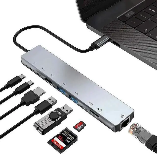 Main image of Vszerda 8 in 1 USB C Multiport Hub, Type C Adapter with 87W PD Charging, 4K@30Hz HDMI, Gigabit RJ45 Ethernet, USB 3.0 Port, SD & TF Card Reader for Windows, MacBook and All USB-C Laptops