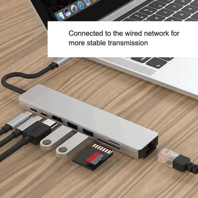 Alt view image 4 of 7 - Vszerda 8 in 1 USB C Multiport Hub, Type C Adapter with 87W PD Charging, 4K@30Hz HDMI, Gigabit RJ45 Ethernet, USB 3.0 Port, SD & TF Card Reader for Windows, MacBook and All USB-C Laptops