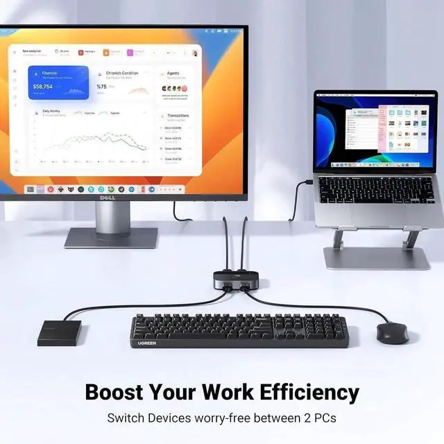 Alt view image 6 of 6 - Vszerda 2-In 2-Out USB 3.0 Switch Selector, 2 Computers Share Keyboard Mouse Printer Scanner Webcam, USB Peripheral Sharing Switcher, Comes with 2 Pack USB 3.0 Connection Cables