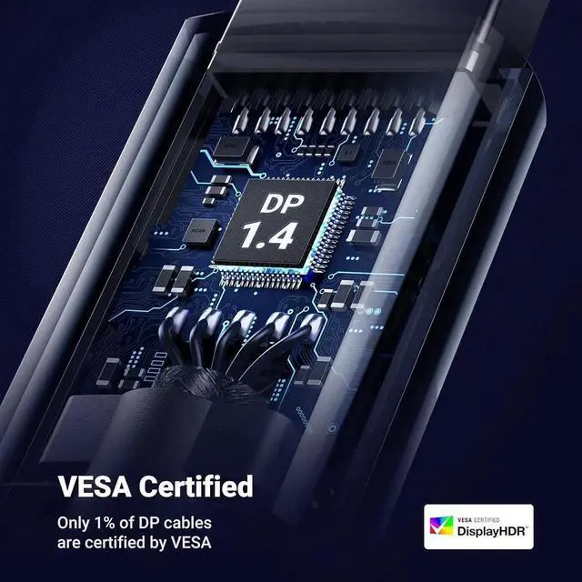 Alt view image 6 of 7 - Vszerda VESA Certified DP 1.4 Cable 16FT, 32.4Gbps 8K DisplayPort Cord Supports 8K@60Hz, 4K@240Hz, HDR, FreeSync & G-Sync, Compatible with Gaming Monitor, Graphics Card, PC, HDTV