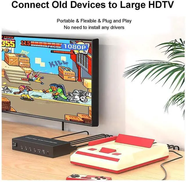 Alt view image 4 of 6 - Vszerda 4 Port AV RCA CVBS to HDMI Converter 1080P, 4-in-1 Composite AV Switcher with Remote, Aspect Ratio 16:9/4:3 Adjustable, Compatible with Wii N64 PS1 PS2 PS3 VHS VCR DVD Player