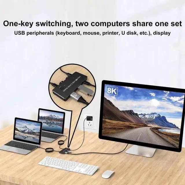 Alt view image 5 of 6 - Vszerda Thunderbolt 3 / Thunderbolt 4 USB-C to DP KVM Switch, 3 USB 2.0 Ports, Support 8K@60Hz & 4K@144Hz DP 1.4, for Monitor, Keyboard, Mouse & Printer