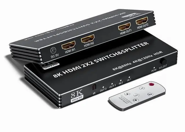 Main image of WRIARICH 2x2 HDMI 2.1 Matrix Switch Splitter with IR Remote, 2 In 2 Out 8K@60Hz 4K@120Hz HDMI Matrix Switcher Support HDCP2.3, HDR10, HDR10+ & 3D for Gaming PC, Game Consoles, 8K TV Monitor