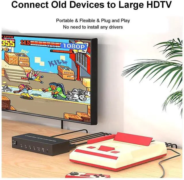 Alt view image 4 of 7 - Vszerda 4-Port AV RCA CVBS Composite to HDMI Converter 1080P, 4-Channel Analog to Digital Adapter with 4:3/16:9 Aspect Ratio Switch & Remote Control, Compatible Wii N64 PS1 PS2 PS3 VHS VCR DVD