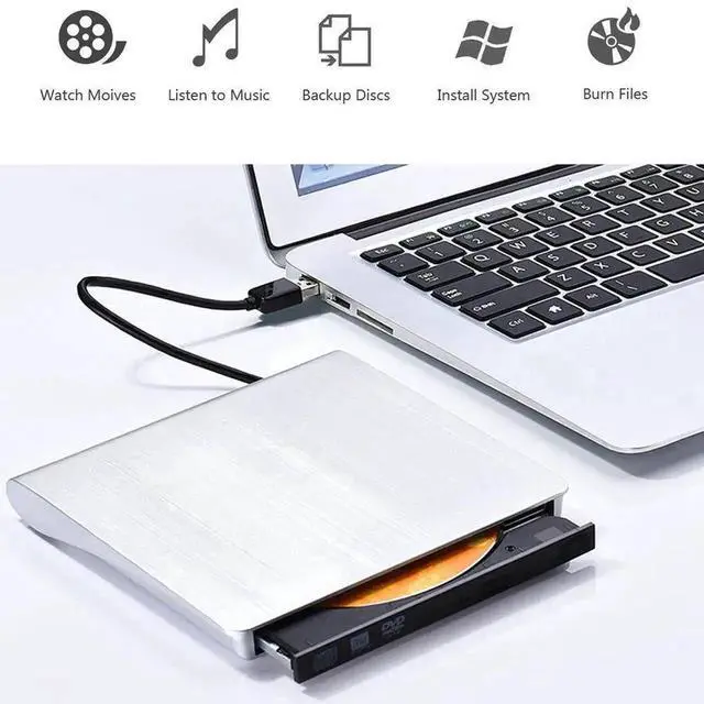 Alt view image 2 of 6 - Vszerda Slim White USB 3.0 External DVD RW CD Burner Optical Drive Compatible with Mac Notebook Desktop PC Windows 7/8/10