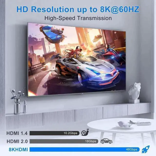 Alt view image 6 of 7 - 5 in 1 Out 8K HDMI 2.1 Switch with IR Remote, 48Gbps High Speed HDMI Switcher Selector Supports 8K@60Hz, 4K@120Hz, HDR, HDCP 2.3, Dolby Vision for PS5/PS4/PS3, Xbox, DVD, Blu-ray Player, PC, UHD HDTV