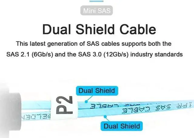 Alt view image 2 of 3 - Vszerda OCuLink SFF-8611 x8 to Dual SFF-8087 x4 Active Cable, PCIe 8-Lane to 2 Mini SAS Internal SSD Data Cord, 100cm/3.3FT for Server RAID Storage Backplane