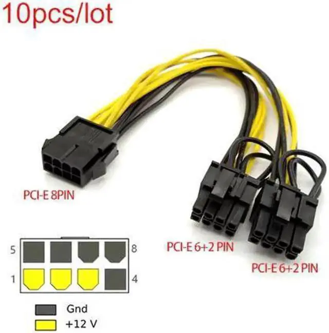 Alt view image 5 of 5 - Vszerda 20cm PCIe 8 Pin to Dual 8 (6+2) Pin GPU Power Splitter Cable, VGA Graphics Card Adapter Cord for BTC Mining Rigs