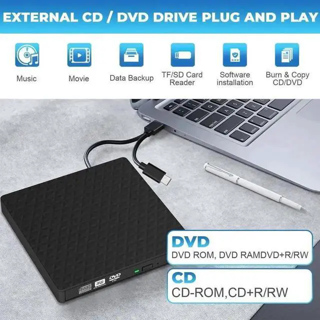 Alt view image 3 of 7 - Vszerda Slim Portable External CD DVD Drive USB 3.0 Type-C Optical RW Burner Reader Compatible with MacBook Laptop PC Windows Mac Linux