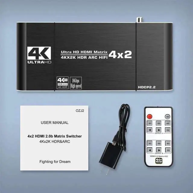 Alt view image 6 of 7 - Vszerda 4X2 HDMI 2.0 Matrix Switch 4K@60Hz HDR HDCP2.2 with EDID & Audio Extractor, SPDIF Coax + 3.5mm Stereo ARC HIFI Video Splitter