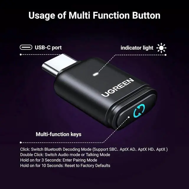 Alt view image 4 of 7 - Vszerda USB-C Bluetooth 5.3 Audio Transmitter Adapter for PS5, Supports aptX Low Latency & aptX Adaptive, Connect Wireless Headphones Earbuds
