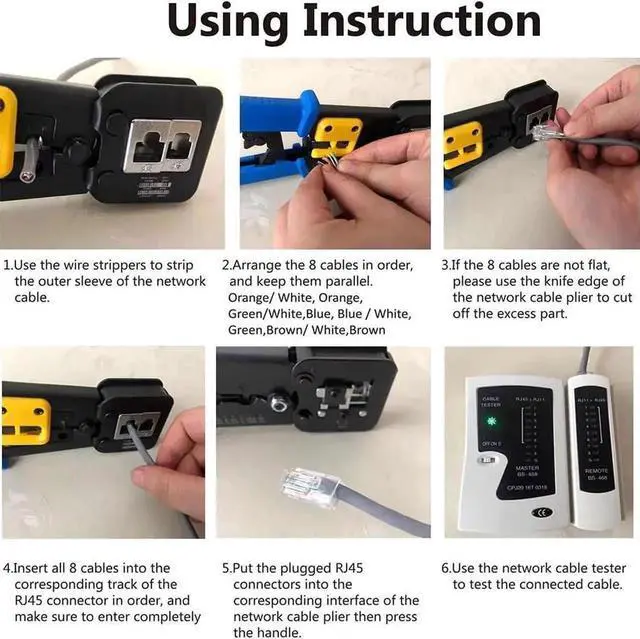 Alt view image 2 of 6 - Vszerda RJ45 Crimping Tool Kit for CAT5 CAT6 Ethernet Cables, Professional Network Crimper Set with Wire Stripper, Cutter, Cable Tester, LAN Cable Pliers for Computer Network Repair & Maintenance