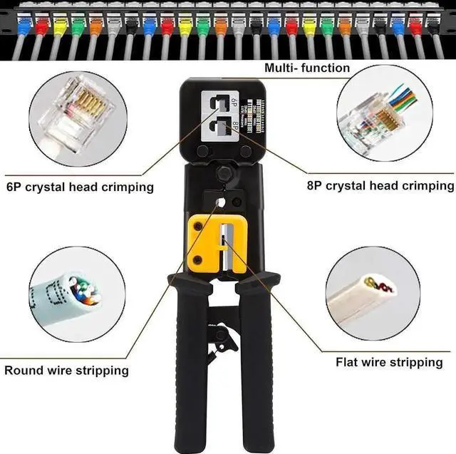 Alt view image 3 of 6 - Vszerda RJ45 RJ12 RJ11 Crimping Tool Kit with Cable Tester, 8P/6P/4P Multi-Function Network Crimper Stripper Cutter for Cat5 Cat6 Ethernet Cable, Household DIY Network Repair Set, Black