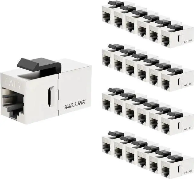 Main image of 25 Pack Shielded Cat7 RJ45 Keystone Coupler Insert, 10Gbps STP Female to Female Ethernet Keystone Jack Extender Adapter, Compatible with Cat5e/Cat6/Cat6A/Cat7 Network Cables for Wall Plate Patch Panel