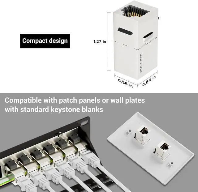 Alt view image 3 of 7 - 25 Pack Shielded Cat7 RJ45 Keystone Coupler Insert, 10Gbps STP Female to Female Ethernet Keystone Jack Extender Adapter, Compatible with Cat5e/Cat6/Cat6A/Cat7 Network Cables for Wall Plate Patch Panel