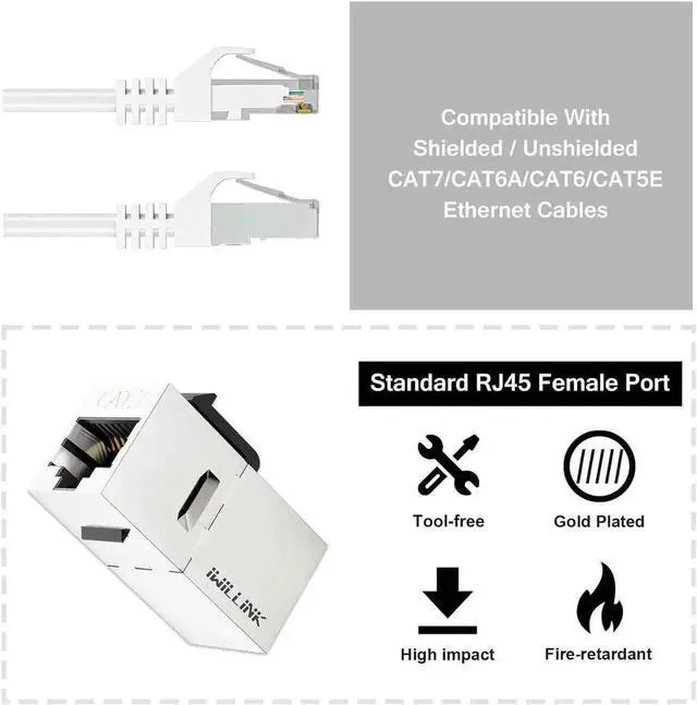 Alt view image 5 of 7 - 25 Pack Shielded Cat7 RJ45 Keystone Coupler Insert, 10Gbps STP Female to Female Ethernet Keystone Jack Extender Adapter, Compatible with Cat5e/Cat6/Cat6A/Cat7 Network Cables for Wall Plate Patch Panel