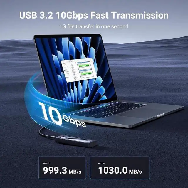 Alt view image 4 of 5 - Vszerda Tool-Free USB C M.2 NVMe SSD Enclosure, USB 3.2 Gen2 10Gbps External SSD Reader Adapter, Compatible with M Key & B+M Key NVMe SSD in 2230/2242/2260/2280 Sizes