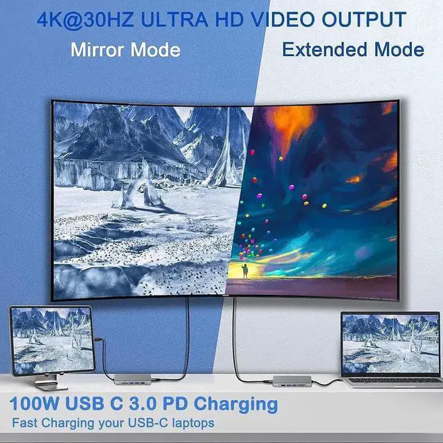 Alt view image 7 of 7 - Vszerda 8-in-1 USB C Hub Integrated M.2 NVMe & 2.5" SATA SSD Enclosure, Multiport Adapter with 4K HDMI, 10Gbps USB3.1, USB2.0, SD/TF Card Reader, 100W PD Charging for USB-C Laptops