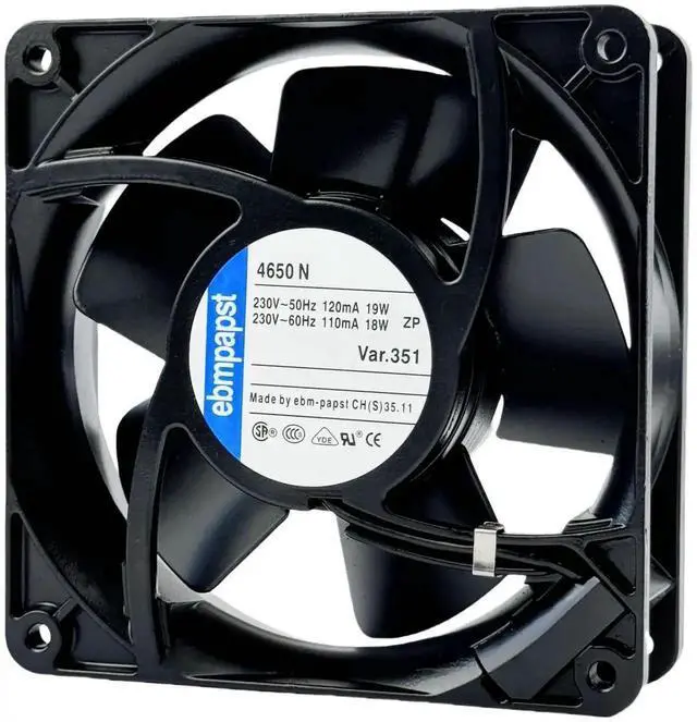 Main image of Vszerda ebmpapst 4650N All Metal High Temp Axial Fan, AC230V 0.12A 120×120×38mm 2-Pin Cooling Fan