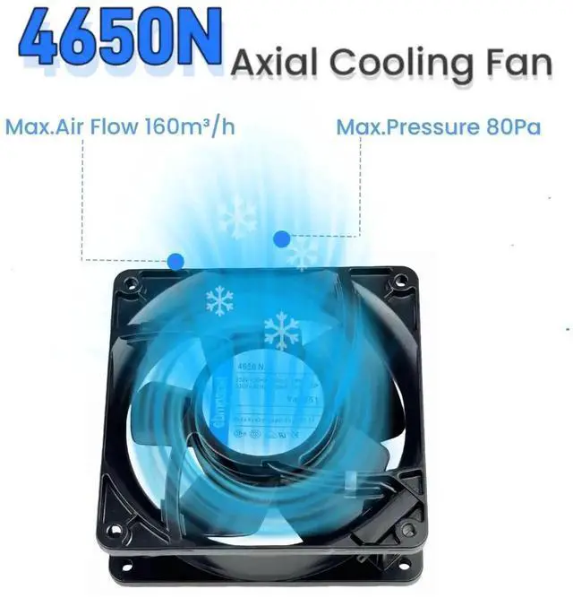 Alt view image 7 of 7 - Vszerda ebmpapst 4650N All Metal High Temp Axial Fan, AC230V 0.12A 120×120×38mm 2-Pin Cooling Fan