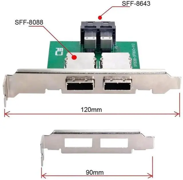 Alt view image 4 of 7 - Vszerda External Mini SAS SFF-8088 to Dual Internal SFF-8643 Mini SAS HD Adapter Card with Full Height Bracket, Server RAID Storage Signal Converter for Multi HDD SSD Array Expansion